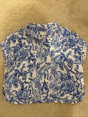Caroline Constas White Shirt with Blue Floral Print